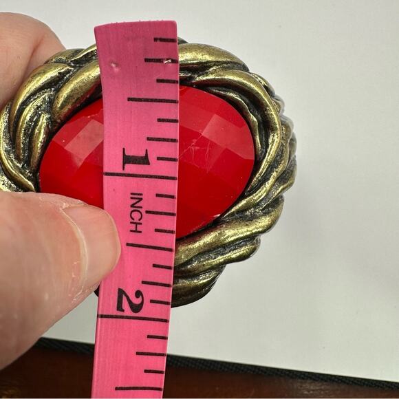 Set of 2 Hinged Faceted Bangle Bracelets Red Black Costume Jewelry Heavy - Picture 10 of 11